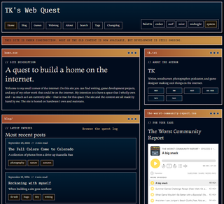 A screenshot of the site's current look, for posterity. A screenshot of the main TK's Web Quest homepage, in the Midnight theme